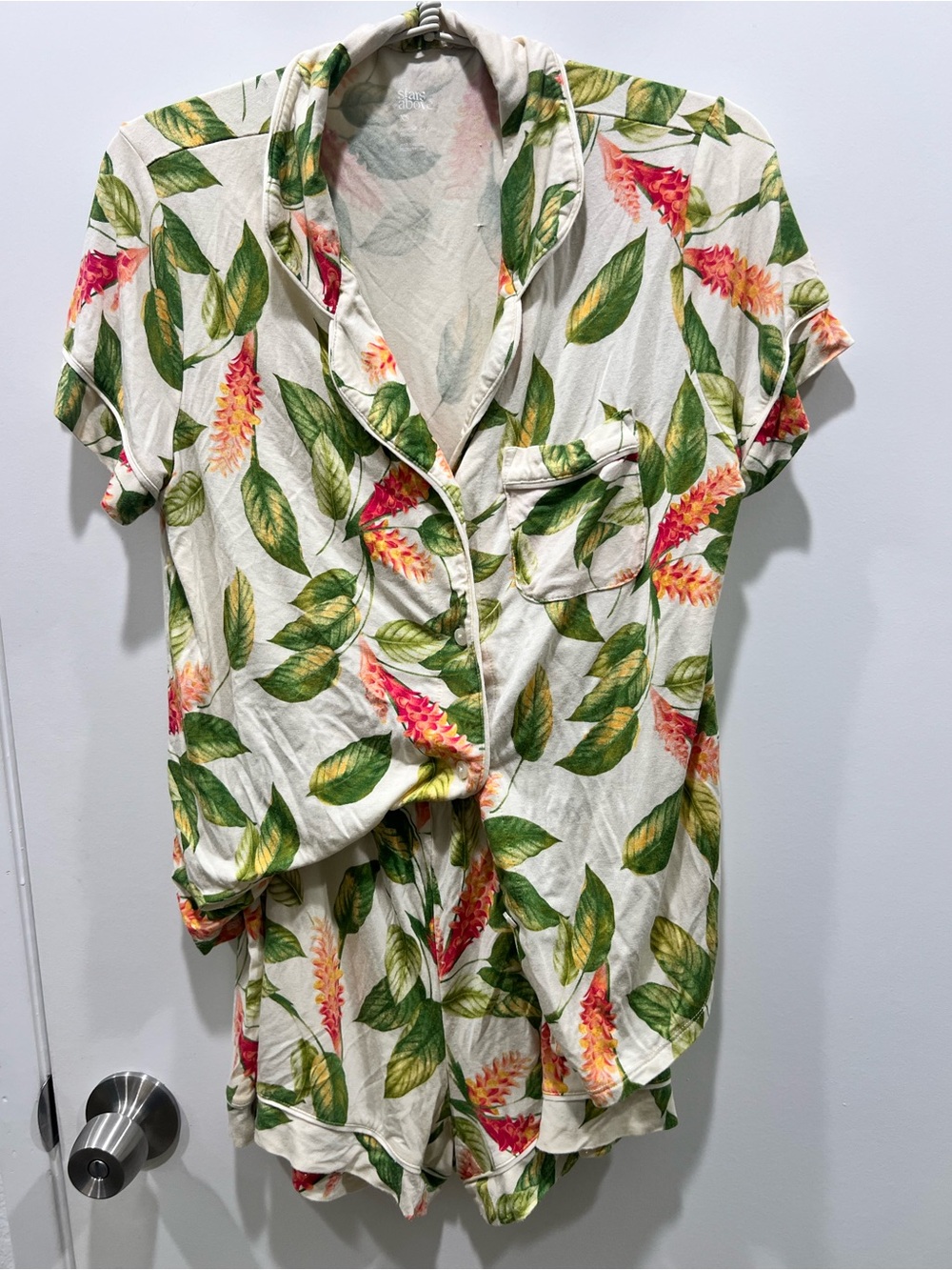 Stars Above Tropical Leaf & Coral Floral Short Pajama Set